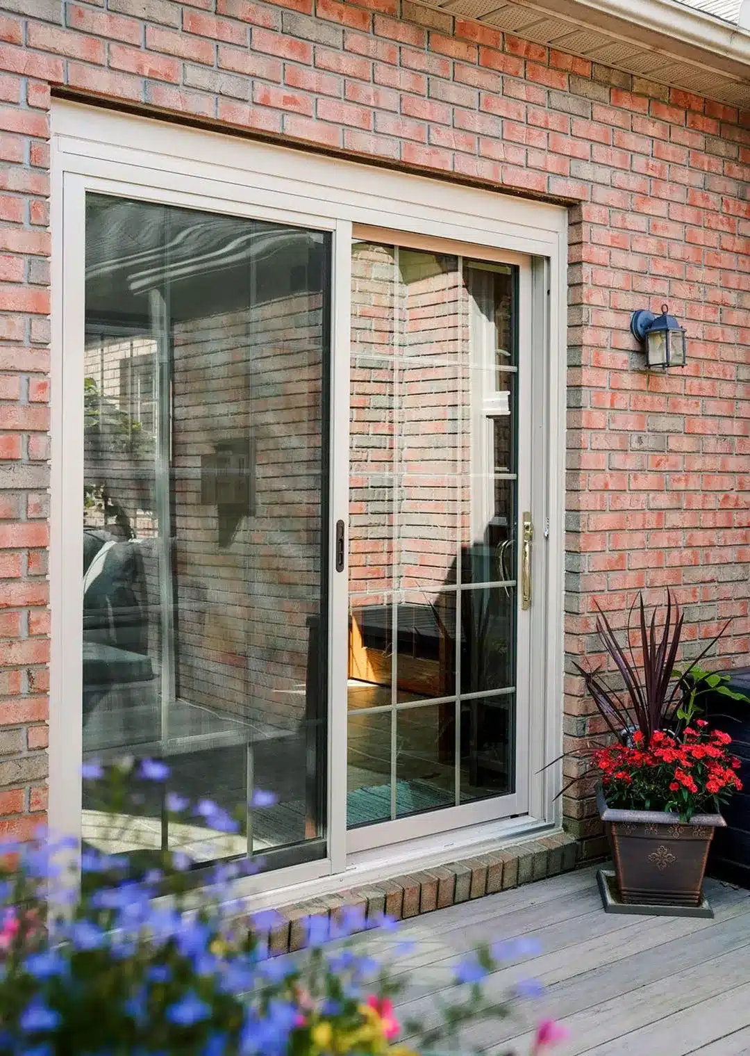Aeris patio door in sandstone with colonial grid pattern for traditional New Jersey homes