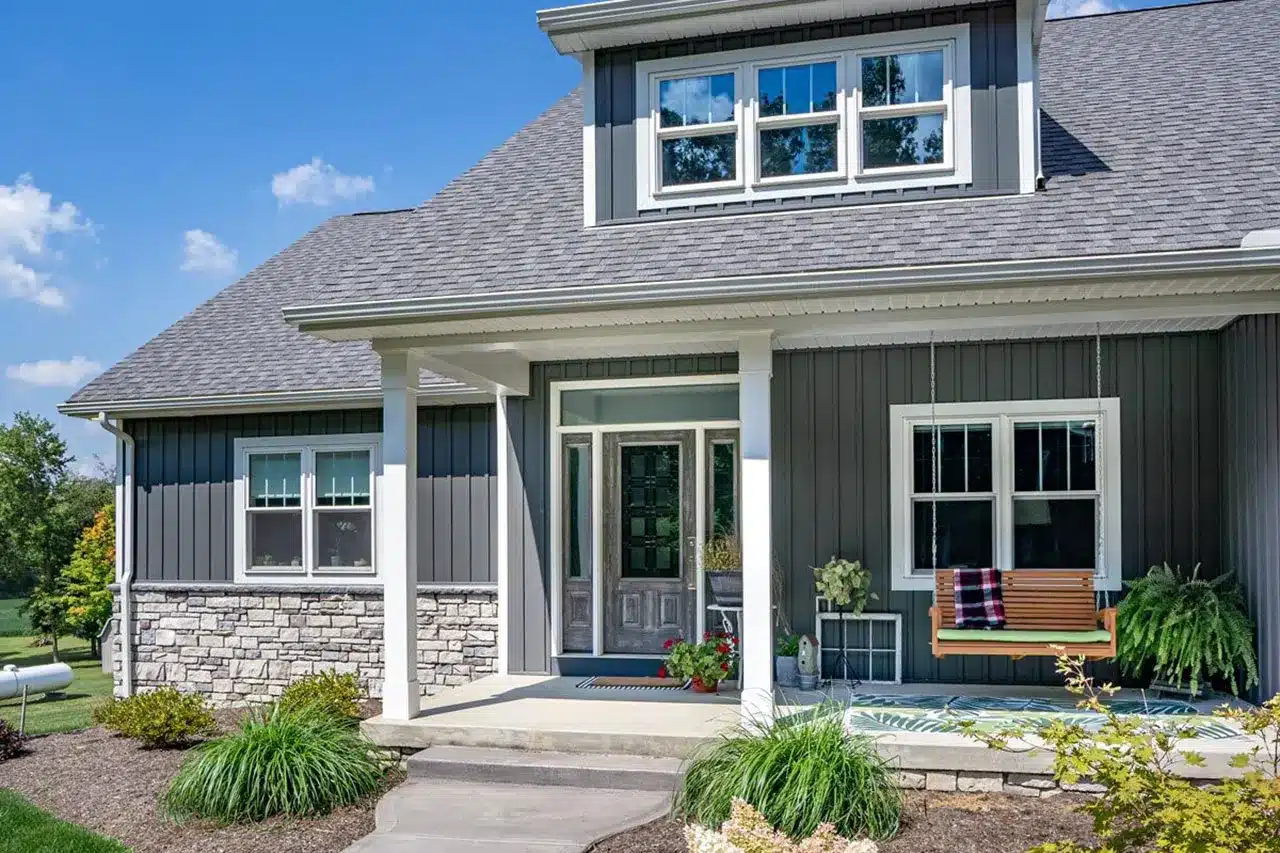 CedarMax board and batten vinyl siding in Nightfall color on modern New Jersey home