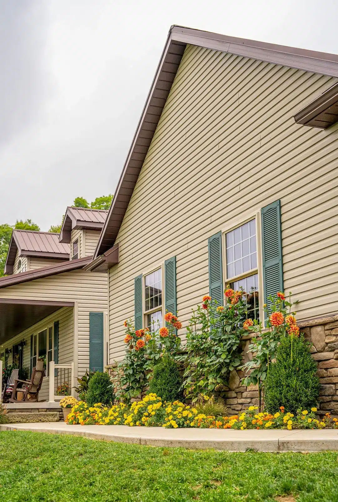 Dutch lap vinyl siding in clay color with HeartTech technology for enhanced durability