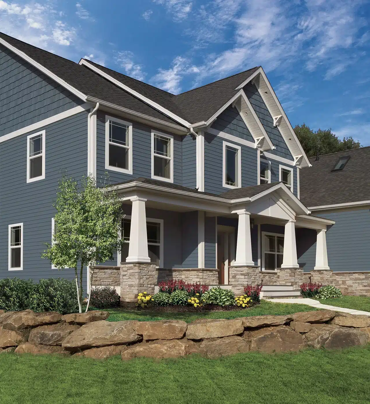 Premium woodgrain vinyl siding installation displaying authentic wood texture and coastal charm